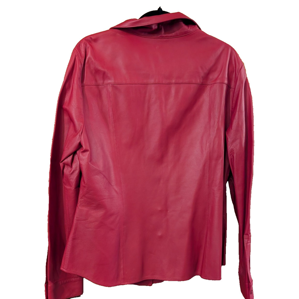 Lafayette 148 New York Lambskin Leather Button Up Shirt Red Size 16 NEW - Picture 2 of 8
